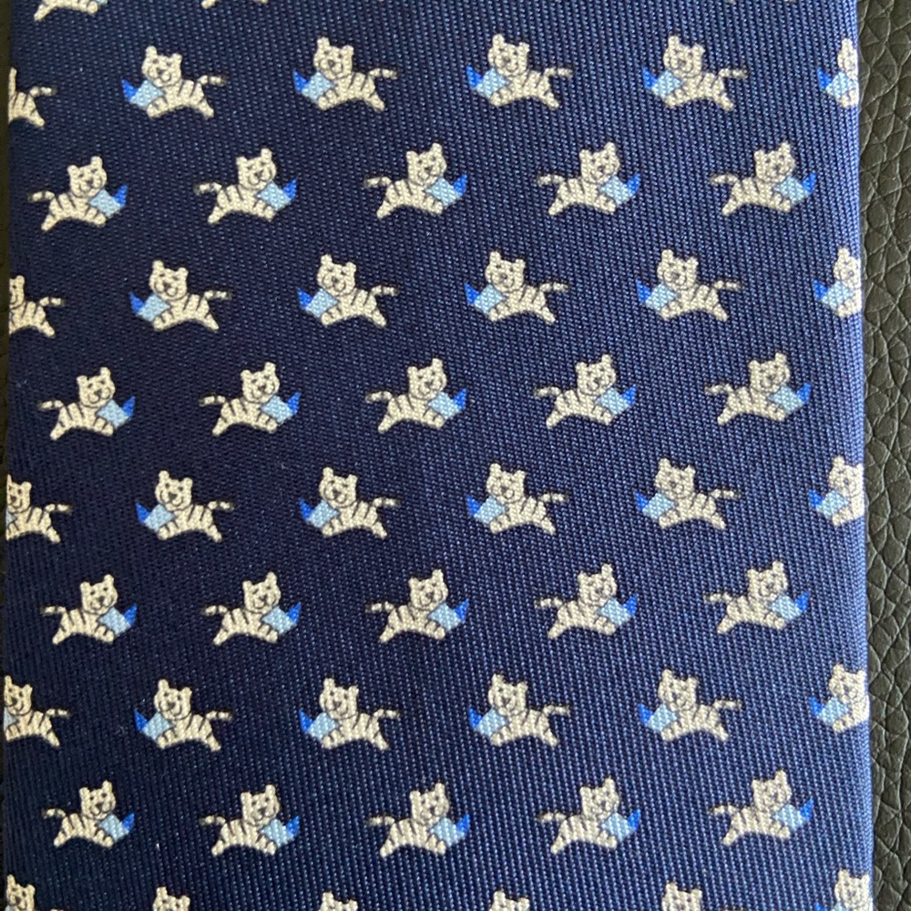 Salvatore Ferragamo navy blue tiger print tie